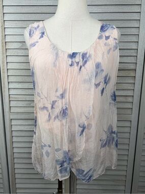 ANGELA Flowy Layered Silk Soft Girl Floral Tank Top Pink & Blue-Large